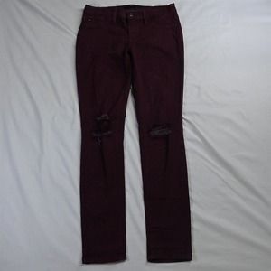 KanCan 9‎ / 28 Mid Rise Skinny Maroon Red Destroyed Stretch Denim Jeans